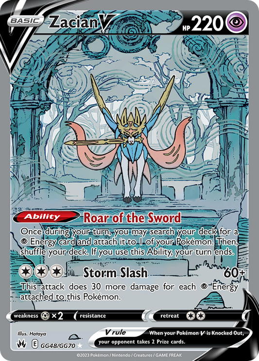 Zacian V (Crown Zenith Galarian Gallery SET) (Pokémon) (Basic, V) (Psychic) (HP: 220) (Rare Holo V) (PKM Crown Zenith Galarian Gallery SET-48)