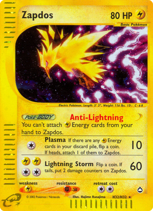 Zapdos (Aquapolis SET) (Pokémon) (Basic) (Lightning) (HP: 80) (Rare Holo) (PKM Aquapolis SET-176)