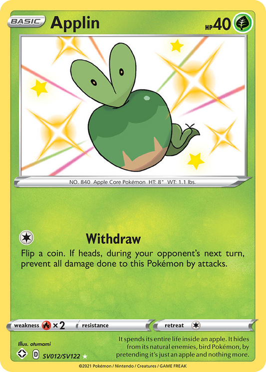 Applin (Shining Fates Shiny Vault SET) (Pokémon) (Basic) (Grass) (HP: 40) (Rare Shiny) (PKM Shining Fates Shiny Vault SET-12)