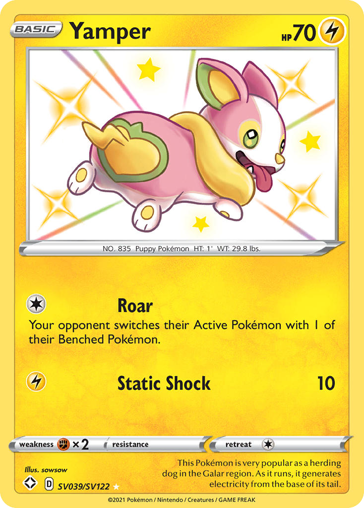 Yamper (Shining Fates Shiny Vault SET) (Pokémon) (Basic) (Lightning) (HP: 70) (Rare Shiny) (PKM Shining Fates Shiny Vault SET-39)