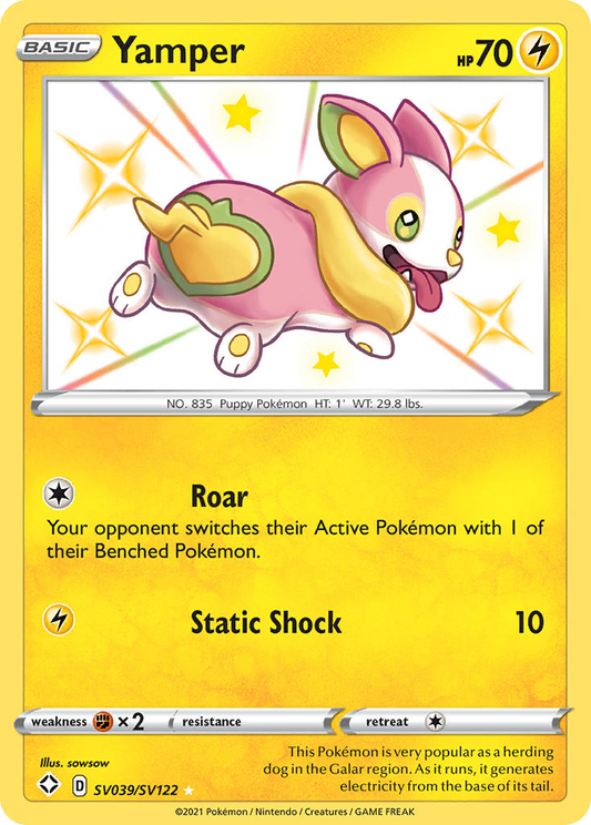 Yamper (Shining Fates Shiny Vault SET) (Pokémon) (Basic) (Lightning) (HP: 70) (Rare Shiny) (PKM Shining Fates Shiny Vault SET-39)
