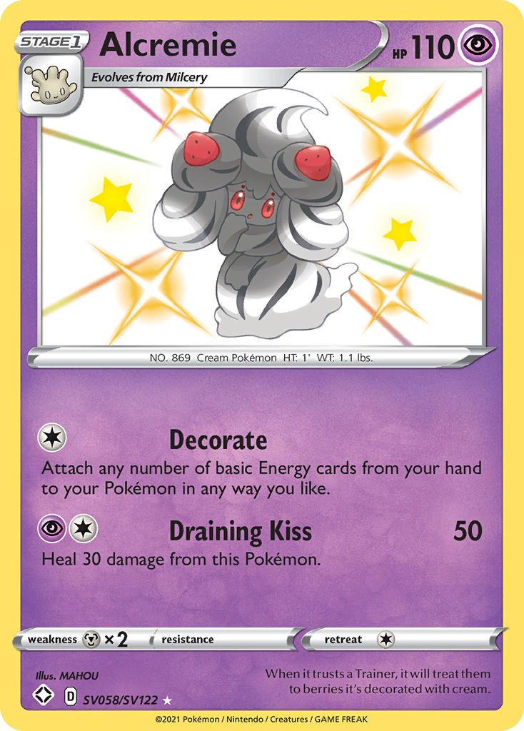 Alcremie (Shining Fates Shiny Vault SET) (Pokémon) (Stage 1) (Psychic) (HP: 110) (Rare Shiny) (PKM Shining Fates Shiny Vault SET-58)