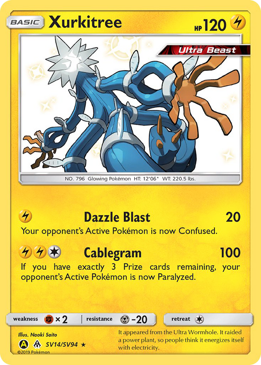 Xurkitree (Hidden Fates Shiny Vault SET) (Pokémon) (Basic, Ultra Beast) (Lightning) (HP: 120) (Rare Shiny) (PKM Hidden Fates Shiny Vault SET-6)