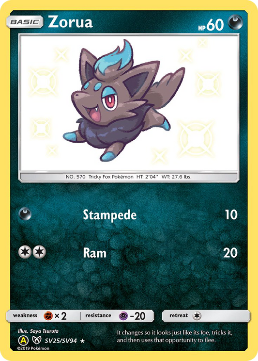 Zorua (Hidden Fates Shiny Vault SET) (Pokémon) (Basic) (Darkness) (HP: 60) (Rare Shiny) (PKM Hidden Fates Shiny Vault SET-18)