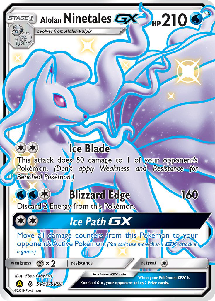 Alolan NinetalesGX (Hidden Fates Shiny Vault SET) (Pokémon) (Stage 1, GX) (Water) (HP: 210) (Rare Shiny GX) (PKM Hidden Fates Shiny Vault SET-49)