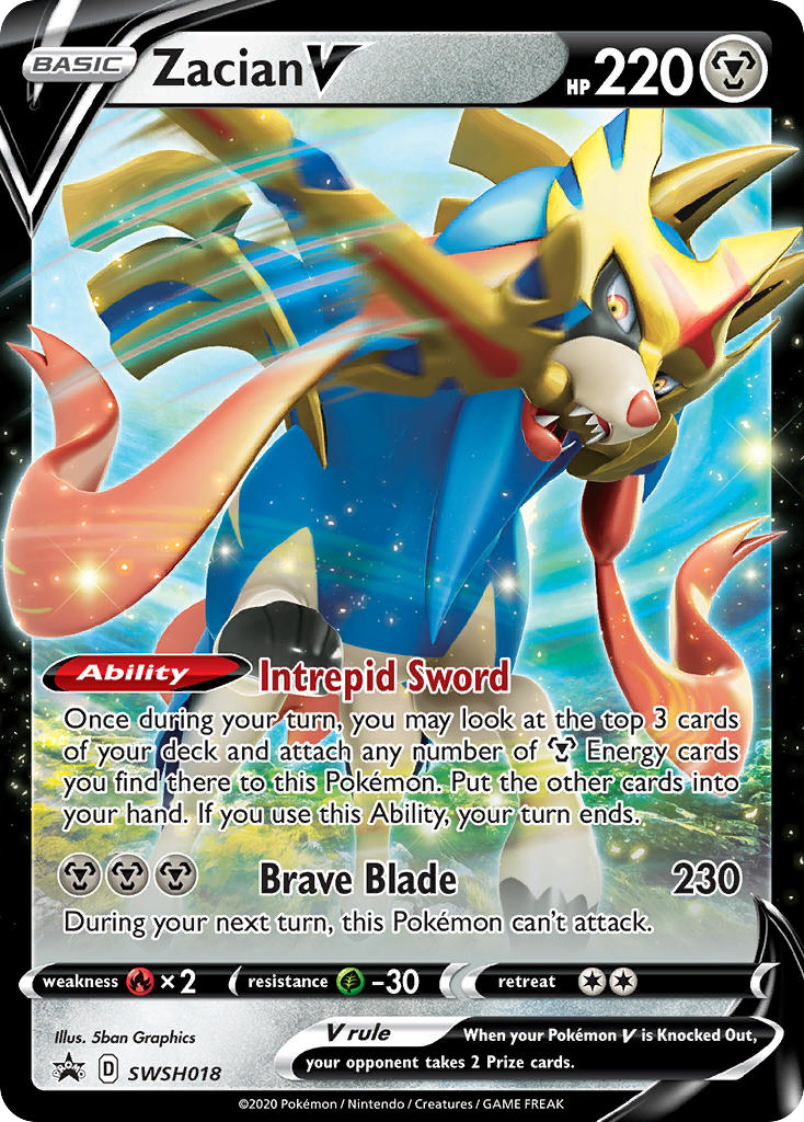 Zacian V (SWSH Black Star Promos SET) (Pokémon) (Basic, V) (Metal) (HP: 220) (Promo) (PKM SWSH Black Star Promos SET-18)