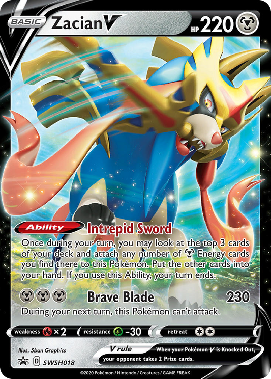 Zacian V (SWSH Black Star Promos SET) (Pokémon) (Basic, V) (Metal) (HP: 220) (Promo) (PKM SWSH Black Star Promos SET-18)