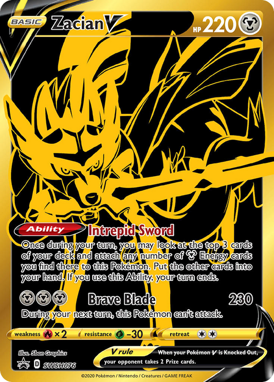 Zacian V (SWSH Black Star Promos SET) (Pokémon) (Basic, V) (Metal) (HP: 220) (Promo) (PKM SWSH Black Star Promos SET-76)