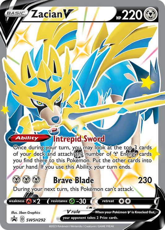 Zacian V (SWSH Black Star Promos SET) (Pokémon) (Basic, V) (Metal) (HP: 220) (Promo) (PKM SWSH Black Star Promos SET-292)