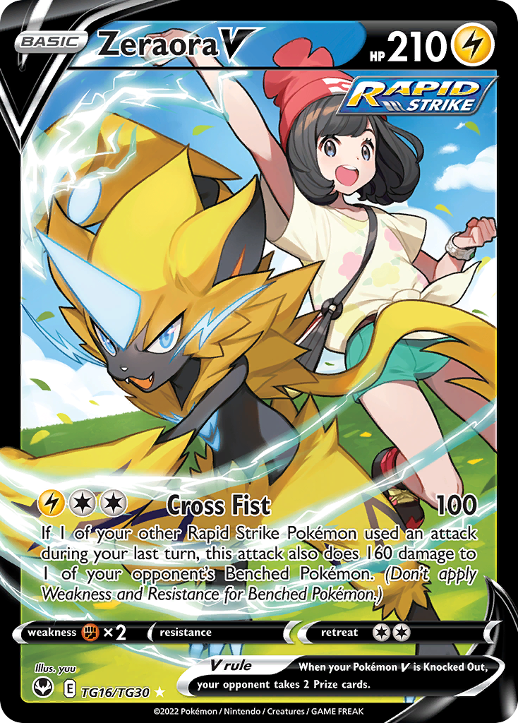 Zeraora V (Silver Tempest Trainer Gallery SET) (Pokémon) (Basic, V, Rapid Strike) (Lightning) (HP: 210) (Rare Holo V) (PKM Silver Tempest Trainer Gallery SET-16)