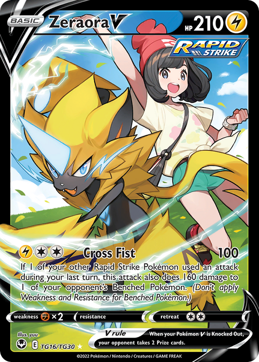 Zeraora V (Silver Tempest Trainer Gallery SET) (Pokémon) (Basic, V, Rapid Strike) (Lightning) (HP: 210) (Rare Holo V) (PKM Silver Tempest Trainer Gallery SET-16)