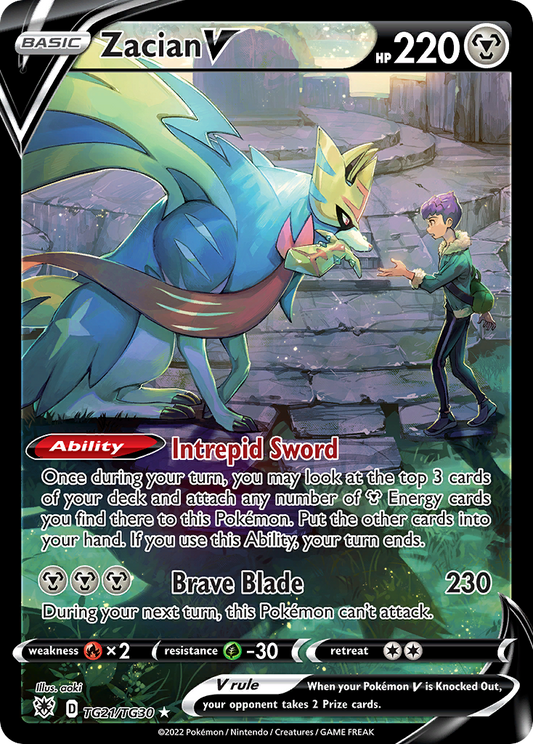 Zacian V (Astral Radiance Trainer Gallery SET) (Pokémon) (Basic, V) (Metal) (HP: 220) (Rare Holo V) (PKM Astral Radiance Trainer Gallery SET-21)